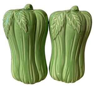 Vintage celery stalk salt and pepper shaker set ceramic green made in Japan 2 pc